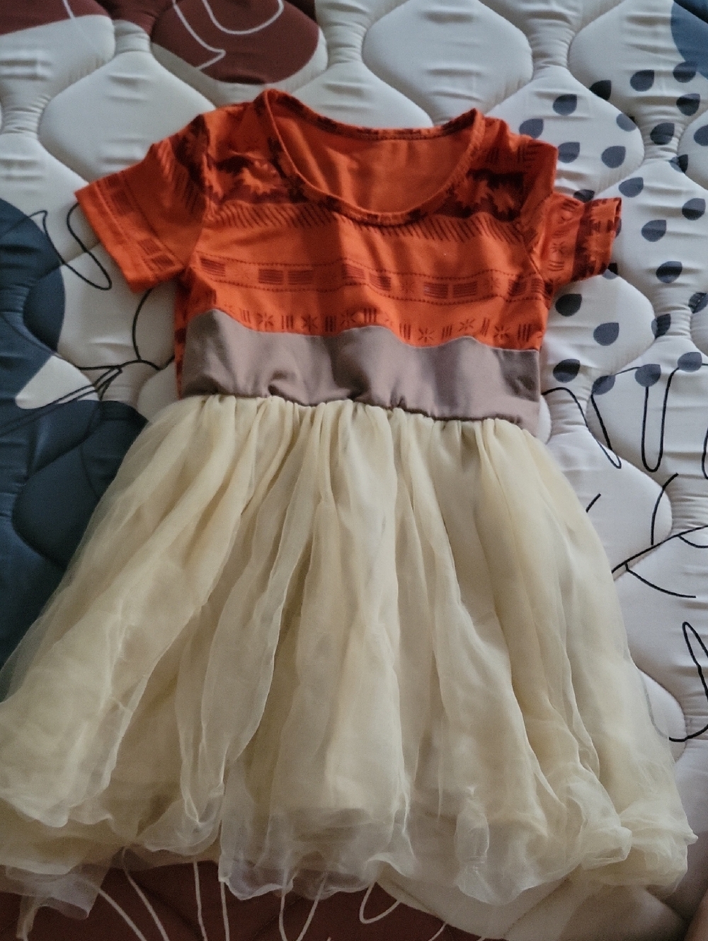 Moana Themed Girls Orange and Cream Tulle Party Dress